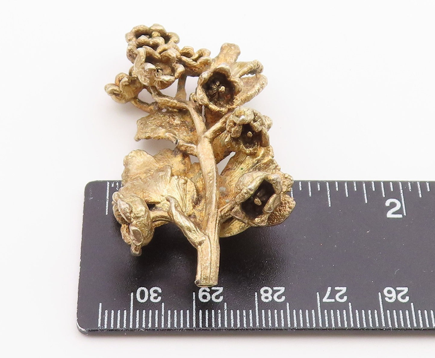 925 Silver  Vintage Gold Plated Sculpted Flower Branch Brooch Pin  BP9960