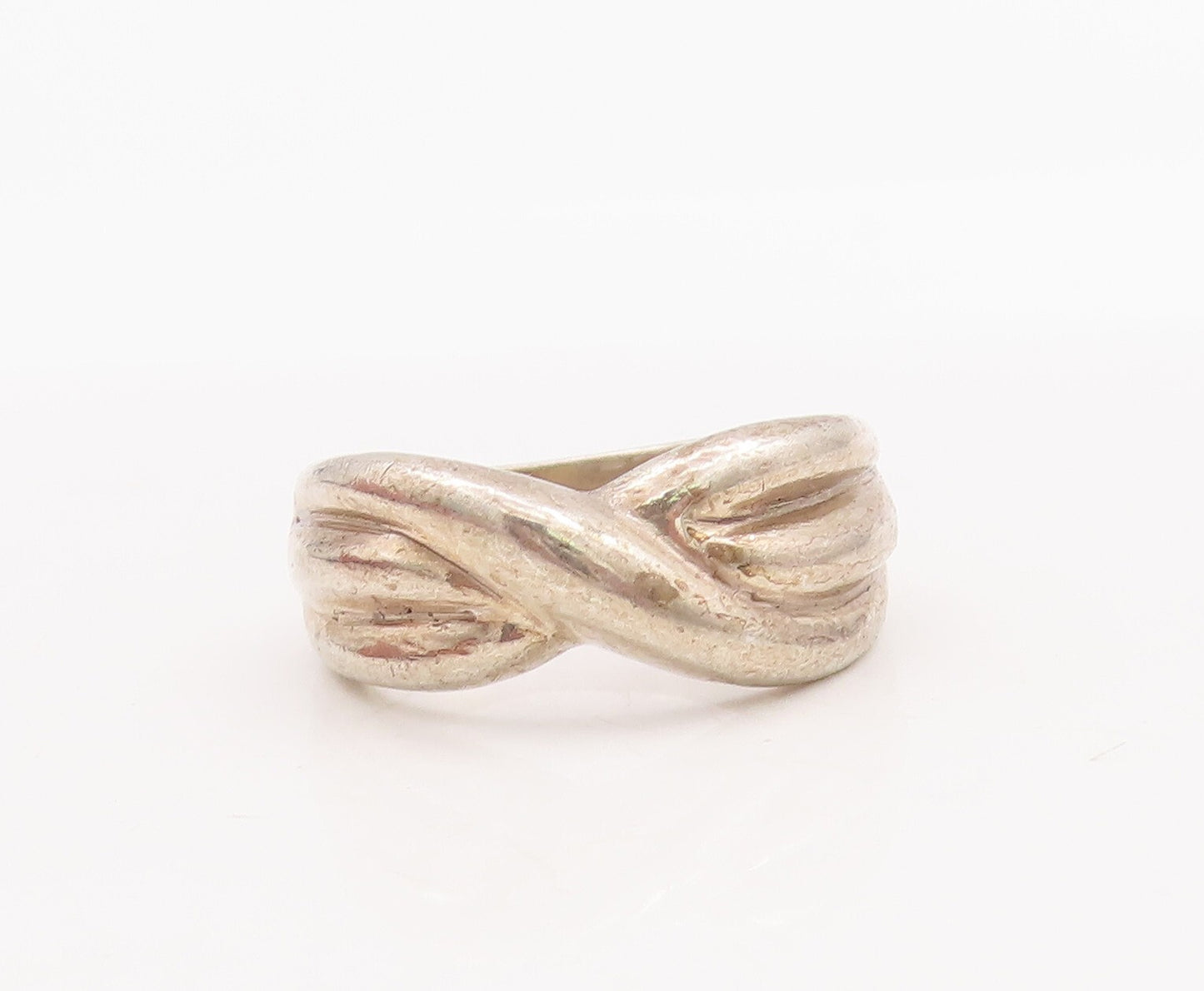 925 Sterling Silver Vintage Ring Solid Carved Roped X  Sz 6.5  RG28791