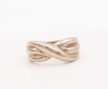 925 Sterling Silver Vintage Ring Solid Carved Roped X  Sz 6.5  RG28791