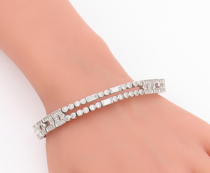 925 Sterling Silver Vintage Bracelet  Multi Shape CZ Double Strap Link  BT12225