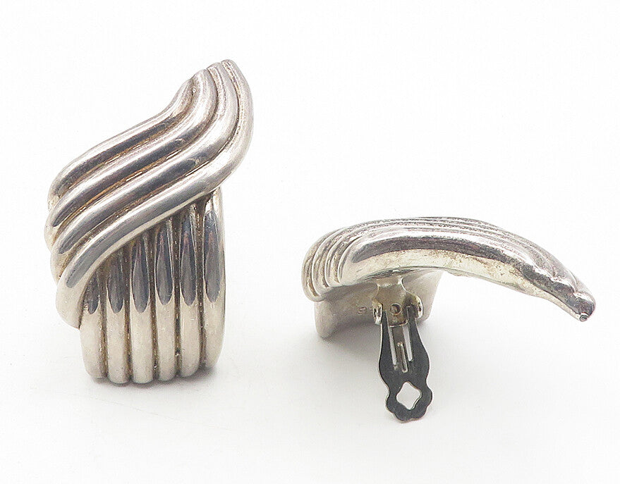 925 Sterling Silver  Vintage Modernist Sculpted Non Pierce Earrings  EG5966