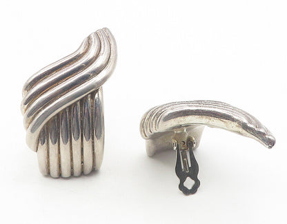 925 Sterling Silver  Vintage Modernist Sculpted Non Pierce Earrings  EG5966