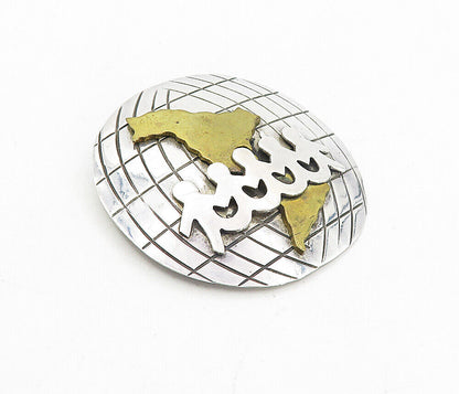 MEXICO 925 Sterling Silver  Vintage Two Tone World Unity Brooch Pin  BP3148