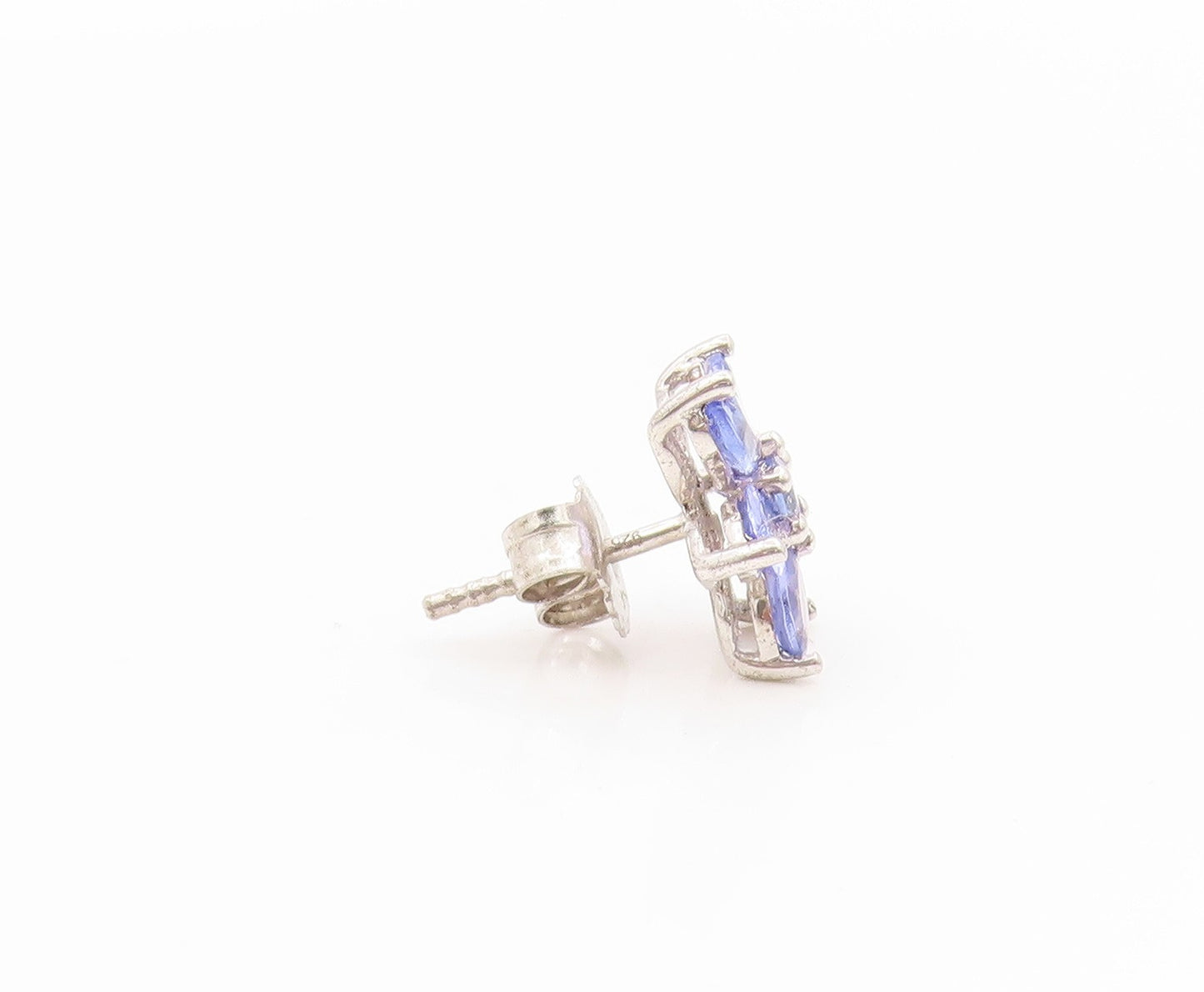 925 Sterling Silver Vintage Earrings Elegant Tanzanite Flower Studs  EG14011