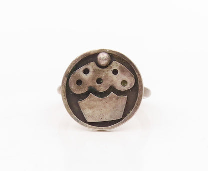 925 Sterling Silver Vintage Ring Carved Cup Cake Chunky Band  Sz 7.5  RG34344