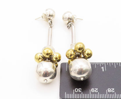 925 Sterling Silver Vintage Earrings MEXICO Drop Gold & Silver Beads EG13582