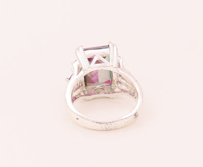 925 Silver  Vintage Rectangular Mystic Topaz Amethyst & CZ Ring Sz 10  RG26566
