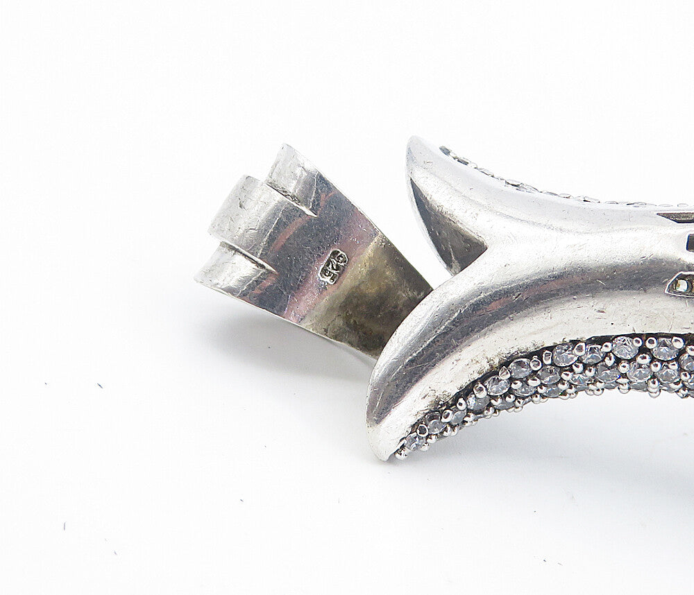 925 Sterling Silver  Vintage Cubic Zirconia Encrusted Shark Pendant  PT6207