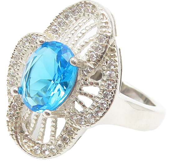 925 Sterling Silver  Blue Topaz Twist Flower Motif Cocktail Ring Sz 6  RG10966