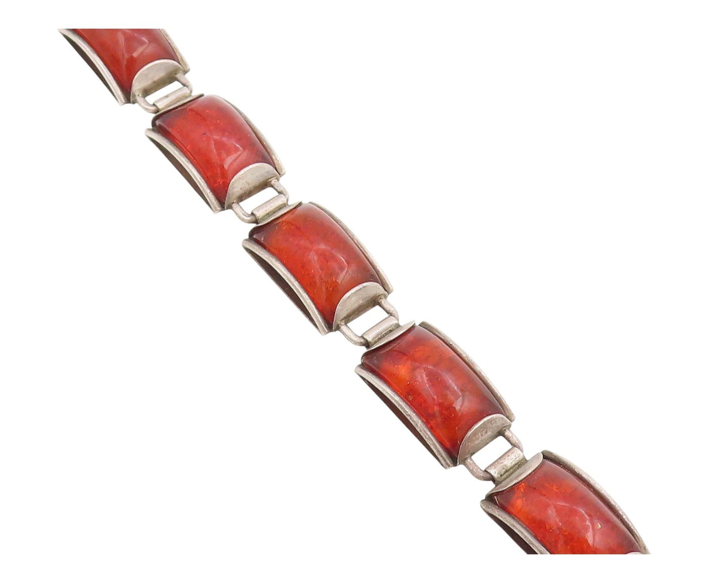 925 Sterling Silver Vintage Bracelet Classic Honey Amber Geometric Link  BT11851