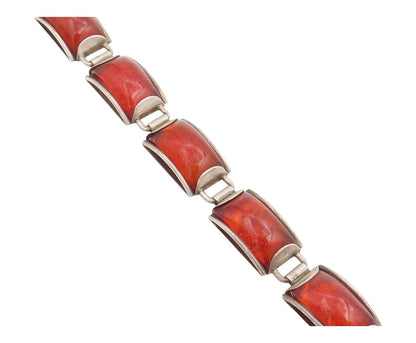 925 Sterling Silver Vintage Bracelet Classic Honey Amber Geometric Link  BT11851
