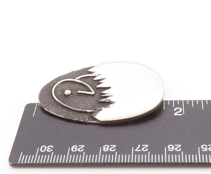 925 Sterling Silver Vintage Brooch Designer Yin & Yang Of The Owl  BP11867