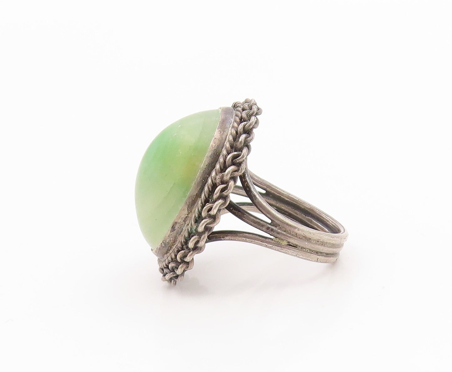925 Sterling Silver Vintage Ring MEXICO Cabochon Jade Band  Sz 5.5  RG35857