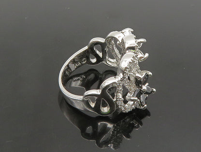 925 Silver  Vintage Cubic Zirconia & Spinel Floral Wavy Ring Sz 6.5  RG24500