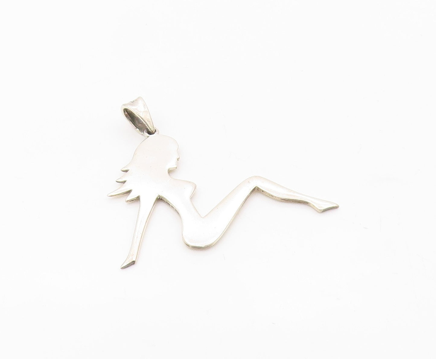 925 Sterling Silver  Vintage Modernist Woman Silhouette Shiny Pendant  PT9940