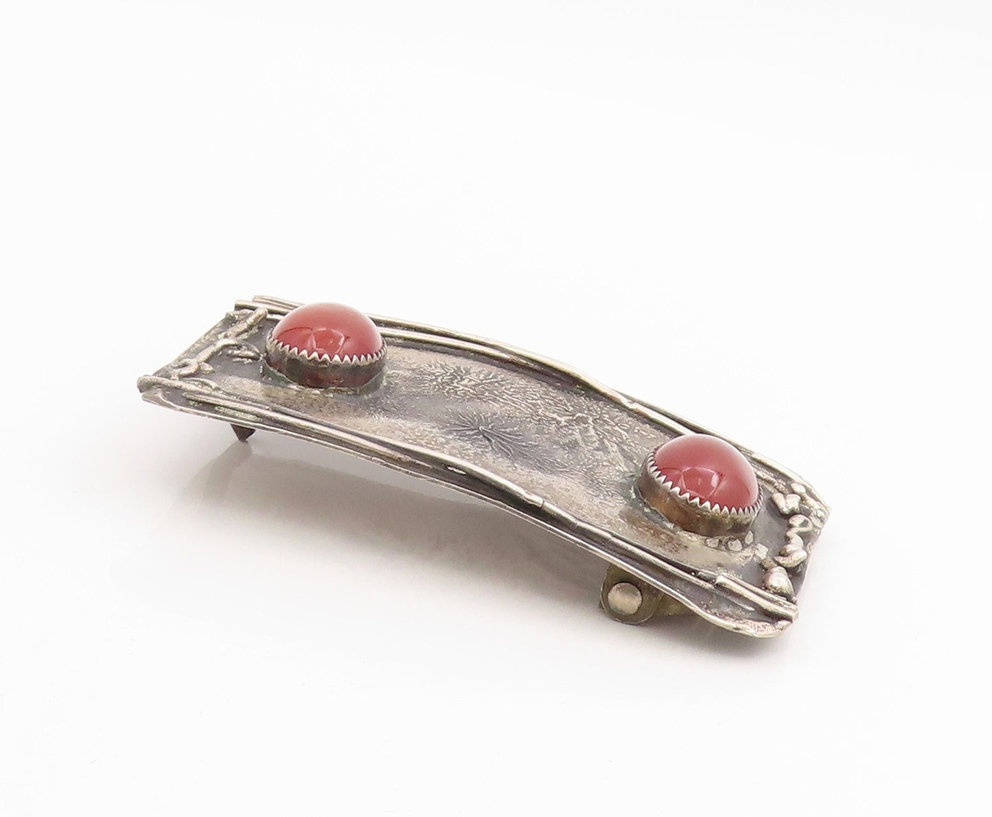 925 Sterling Silver Vintage Belt Buckle Solid Twin Cabochon Carnelian  TR4136