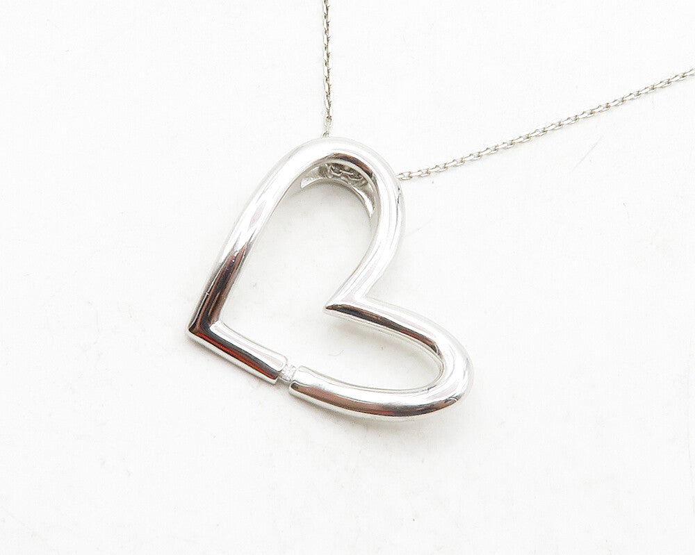 925 Sterling Silver  Genuine Diamond Open Love Heart Chain Necklace  NE2181