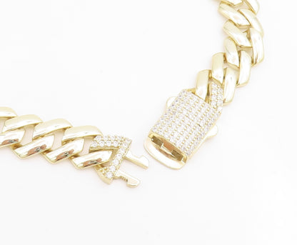 925 Sterling Silver Vintage Necklace Gold Plated CZ Chunky Cuban Link  NE4716