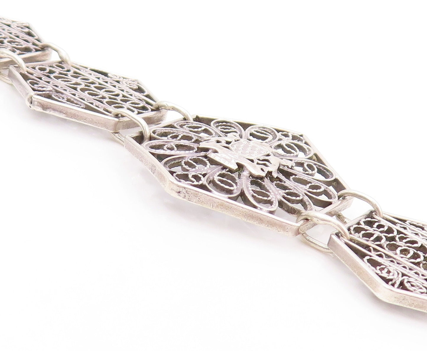 925 Sterling Silver Vintage Bracelet Designer Floral Open Work Band  BT11121