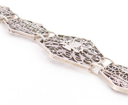 925 Sterling Silver Vintage Bracelet Designer Floral Open Work Band  BT11121