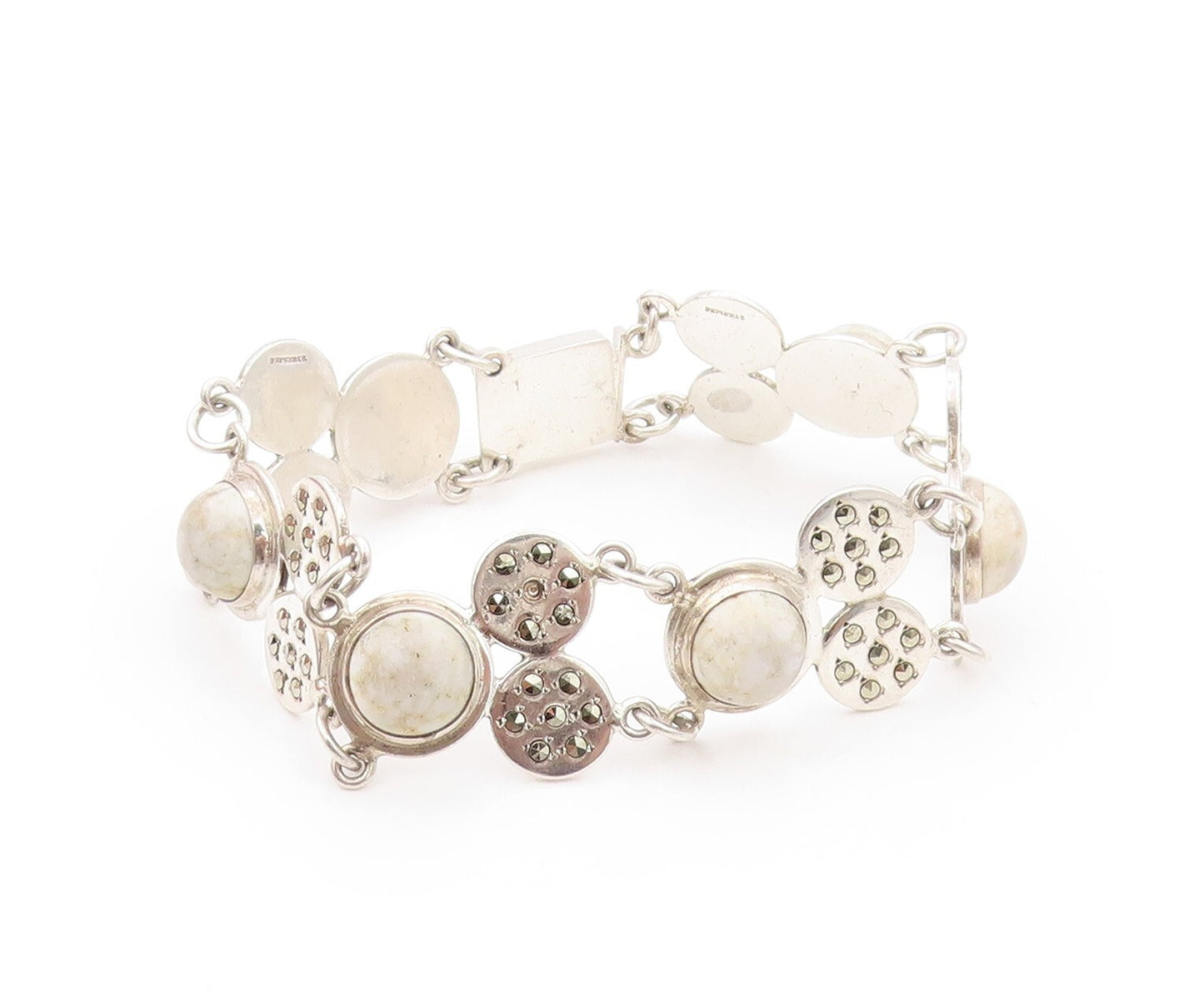 925 Sterling Silver Vintage Bracelet Designer Cabochon Round Gemstones  BT11154