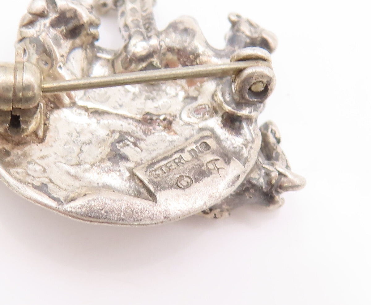 925 Sterling Silver Vintage Brooch Pin Cutout Noah's Ark Animal Boat  BP11120