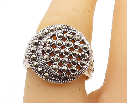 925 Sterling Silver  Vintage Marcasite Decorated Cocktail Ring Sz 7  RG7715