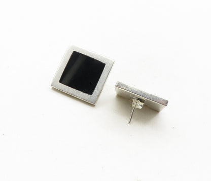 MEXICO 925 Sterling Silver  Vintage Black Onyx Square Drop Earrings  EG4863