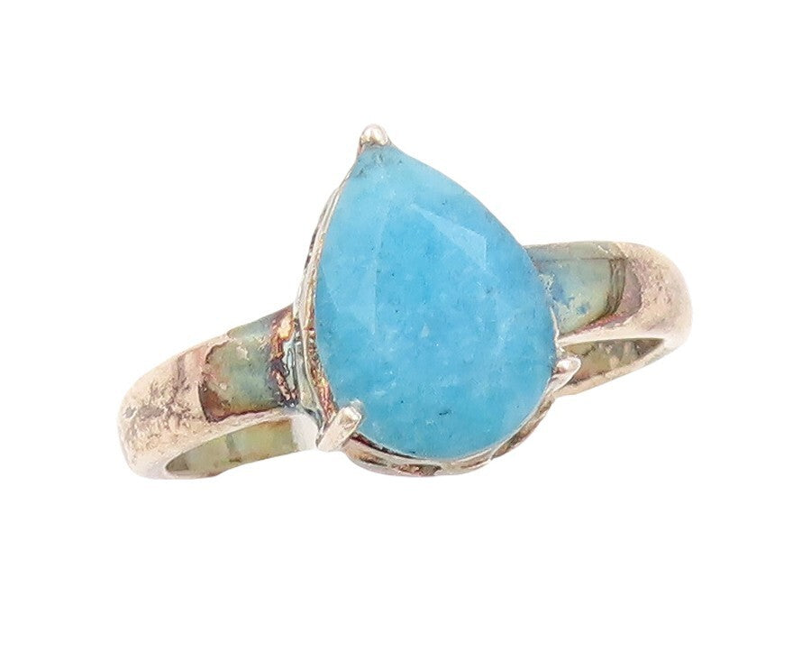925 Sterling Silver Vintage Ring Drop Cut Blue Gemstone  Sz 7  RG30176