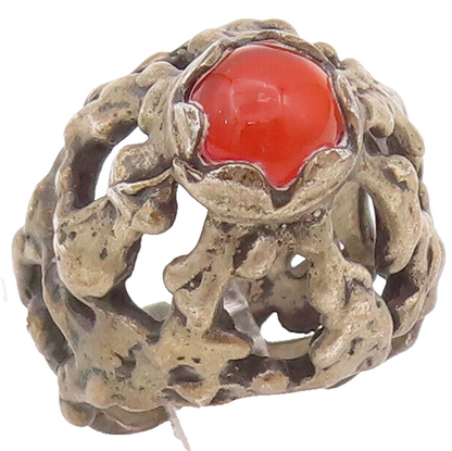 925 Sterling Silver Vintage Ring European Brutalist Real Carnelian Sz 7 RG27978