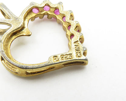 925 Sterling Silver  Vintage Pink Topaz Gold Plated Heart Pendant  PT14760