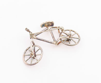 925 Sterling Silver  Vintage Shiny Bicycle Brooch Pin (MOVES)  BP8353