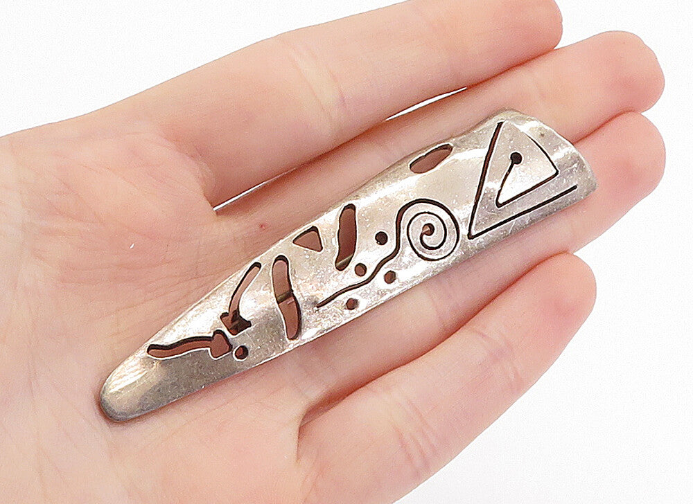 MEXICO 925 Sterling Silver Vintage Dark Tone Cutout Pattern Brooch Pin BP2397