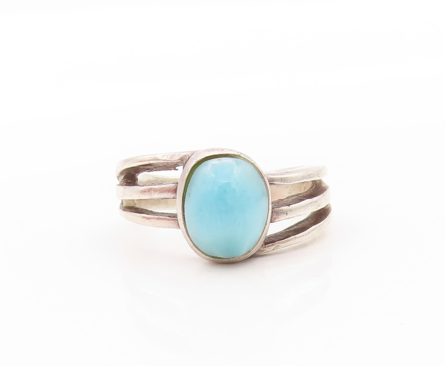 925 Sterling Silver Vintage Ring Cabochon Larimar Cutout Band  Sz 8.5  RG32588