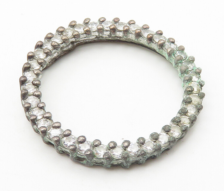 925 Sterling Silver  Vintage White Topaz Open Circle Slide Pendant  PT8269