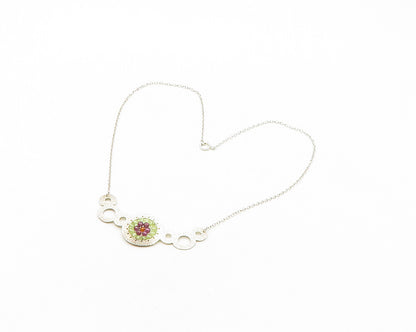 925 Silver  Vintage Amethyst Peridot & Carnelian Beads Chain Necklace  NE2830