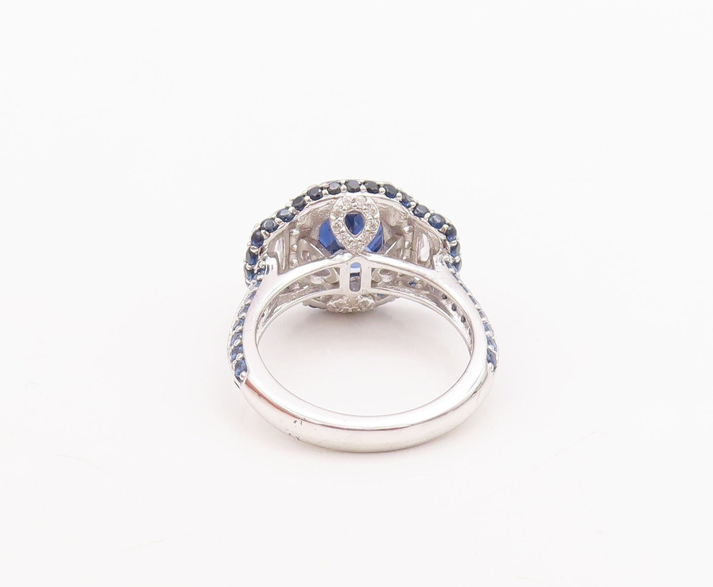 925 Sterling Silver Vintage Ring Designer Blue & White CZ Inlay  Sz 7  RG29594