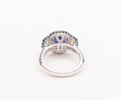 925 Sterling Silver Vintage Ring Designer Blue & White CZ Inlay  Sz 7  RG29594