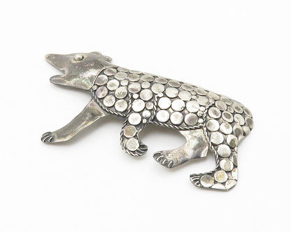 925 Sterling Silver  Vintage Oxidized Circle Pattern Bear Brooch Pin  BP4214