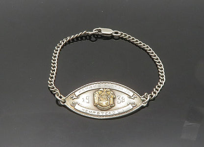 925 Silver & 14K GOLD  Vintage Antique 1938 Etched Name Chain Bracelet  BT7974