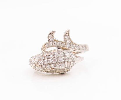 925 Sterling Silver Vintage Ring Spinel & CZ Dolphin Motif Band  Sz 7  RG35761