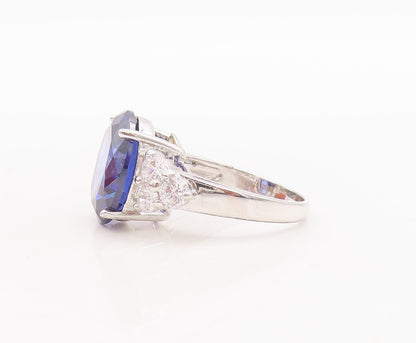 925 Sterling Silver Vintage Ring Round Cut Blue & White CZ  Sz 7  RG29693