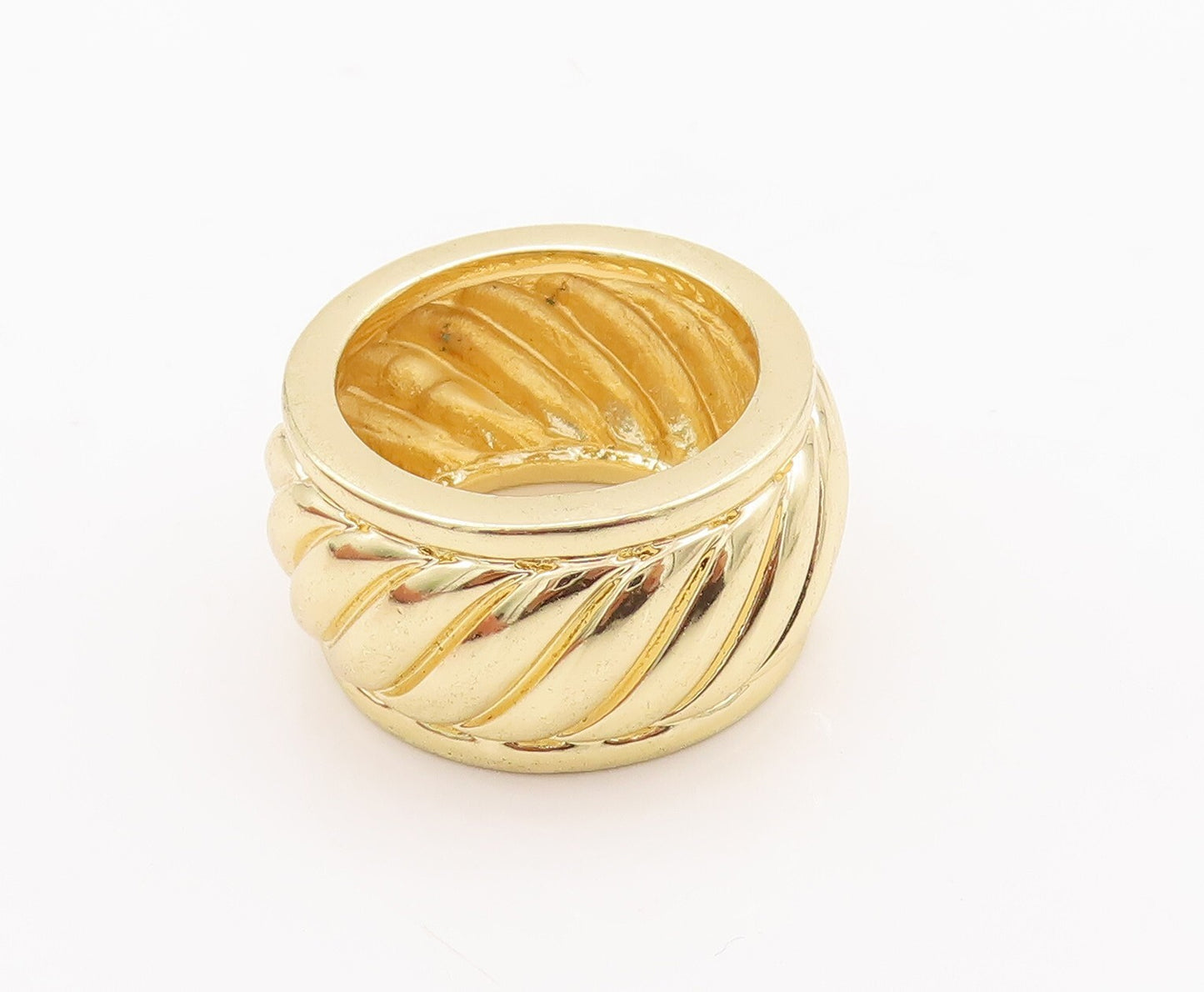 925 Sterling Silver Vintage Ring Large Gold Plated Grooved   Sz 7.5  RG28852