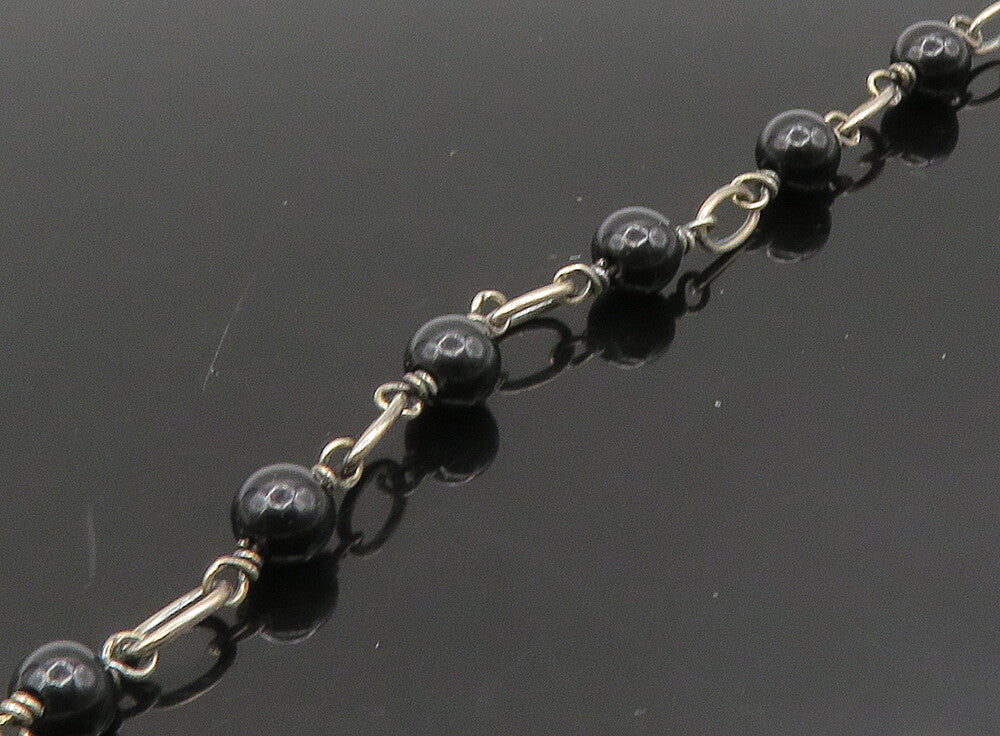 925 Sterling Silver  Vintage Onyx Carnelian & Moonstone Chain Necklace  NE3769