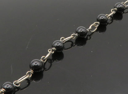 925 Sterling Silver  Vintage Onyx Carnelian & Moonstone Chain Necklace  NE3769