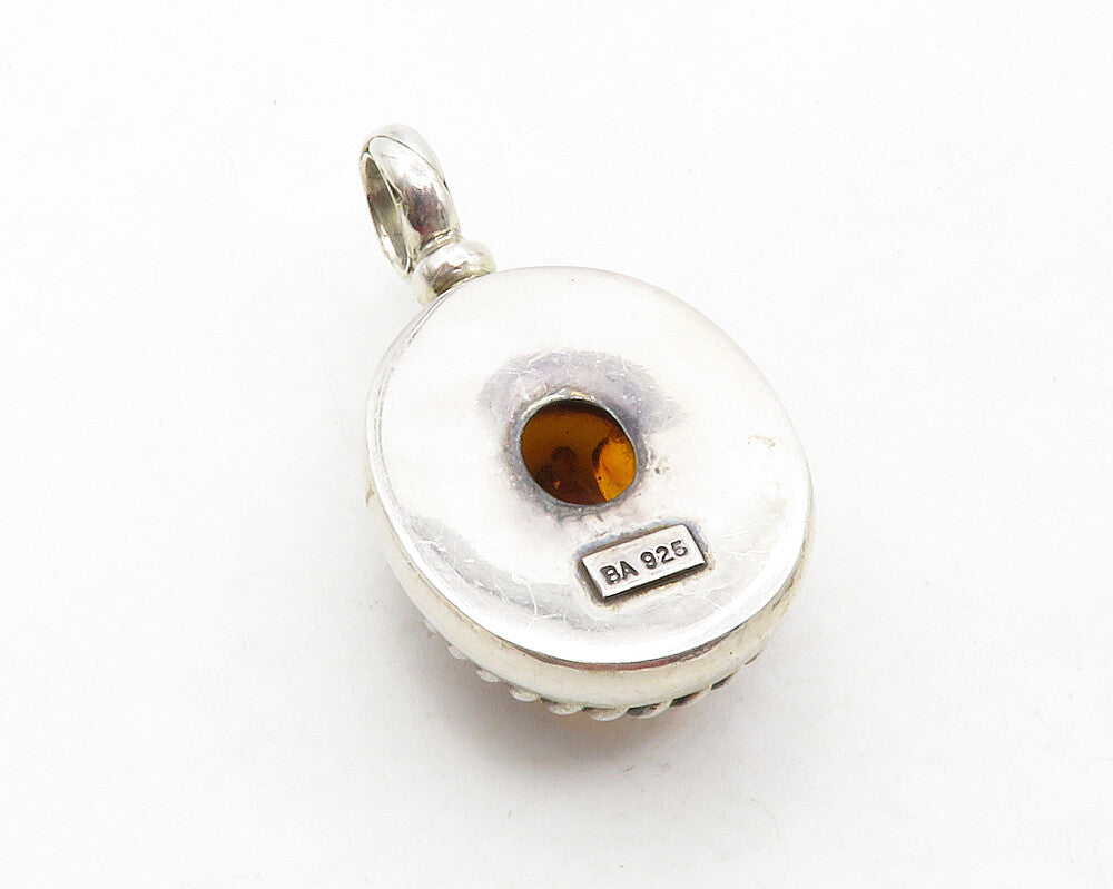BALI 925 Sterling Silver  Vintage Cabochon Cut Amber Twist Pendant  PT10018