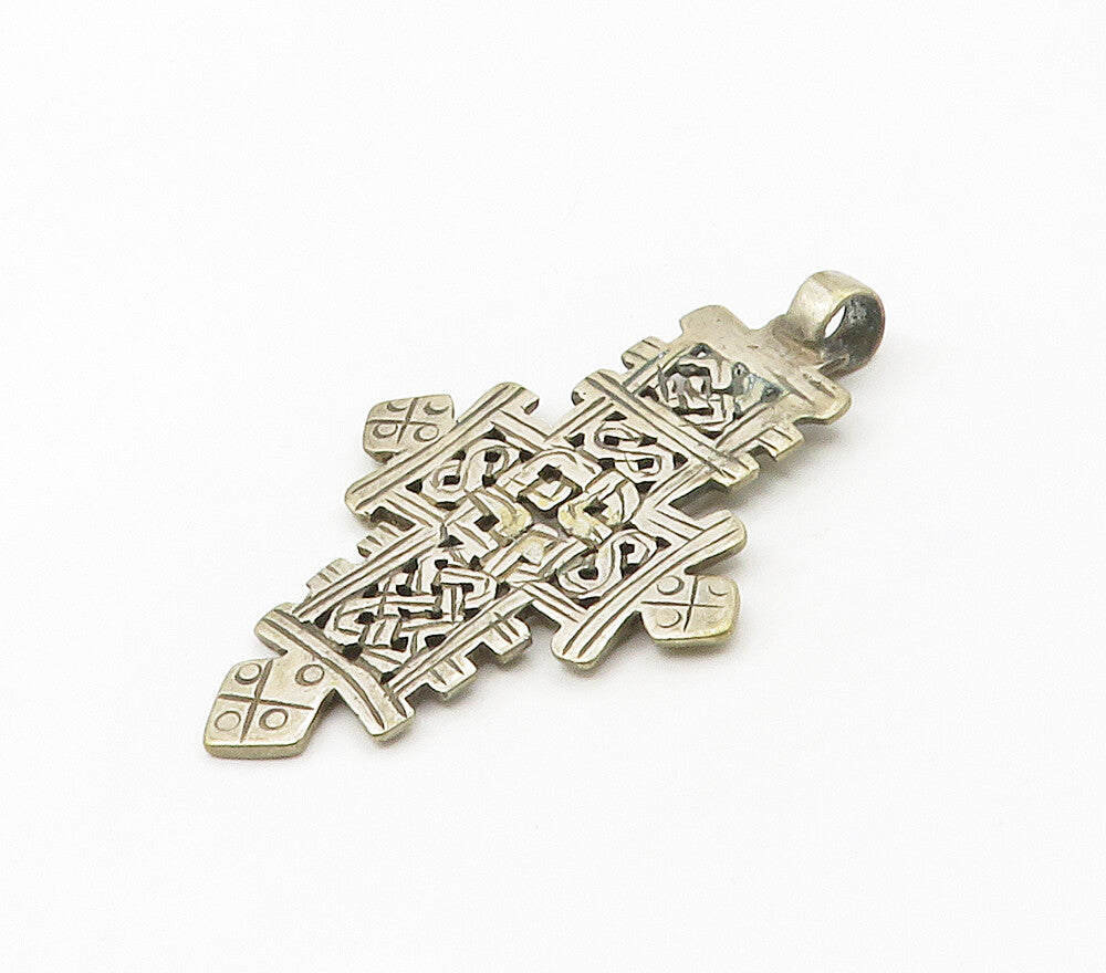AFRICAN 925 Sterling Silver Vintage Antique Chiseled Cross Pendant  PT13222