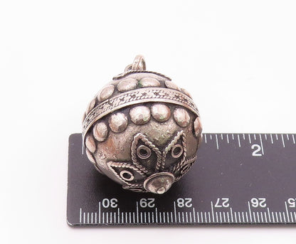 925 Silver  Vintage Bead & Rope Detail Floral Sphere Ball Pendant  PT21939