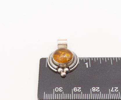 925 Sterling Silver Vintage Pendant MEXICO Honey Amber Halo Coiled Rope  PT22529