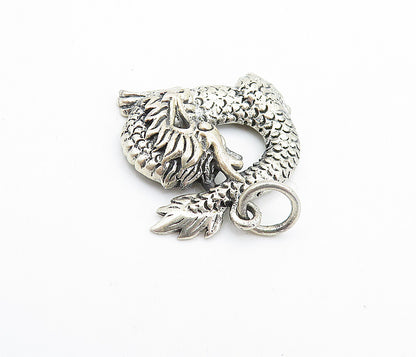 925 Sterling Silver  Vintage Dark Tone Etched Dragon Motif Pendant  PT5481